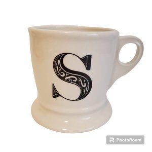 Anthropologie Letter S Initial Monogram Cream Black Ring Handle Coffee Tea Mug